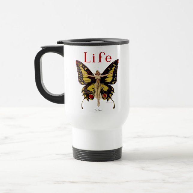 Flapper Butterfly Flying Woman Illustration Travel Mug (Left)