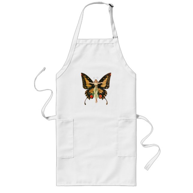 Flapper Butterfly Leyendecker Woman Illustration Long Apron (Front)
