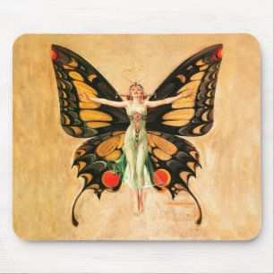 Flapper Butterfly Leyendecker Woman Illustration Mouse Mat