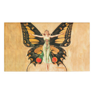 Flapper Butterfly Leyendecker Woman Illustration Name Tag