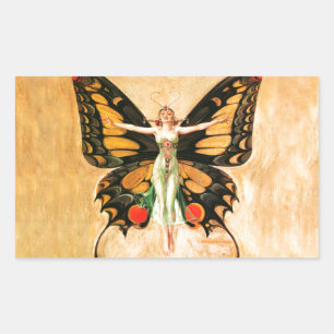 Flapper Butterfly Leyendecker Woman Illustration Rectangular Sticker