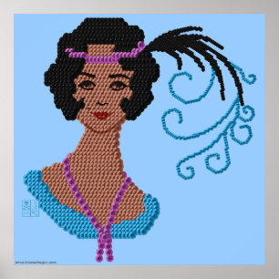 Flapper Cameo with Flowers Made of Sequins Poster