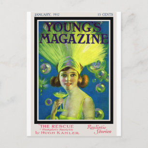Flapper Champagne & Bubbles Antique Magazine Cover Postcard