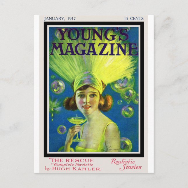 Flapper Champagne & Bubbles Antique Magazine Cover Postcard (Front)
