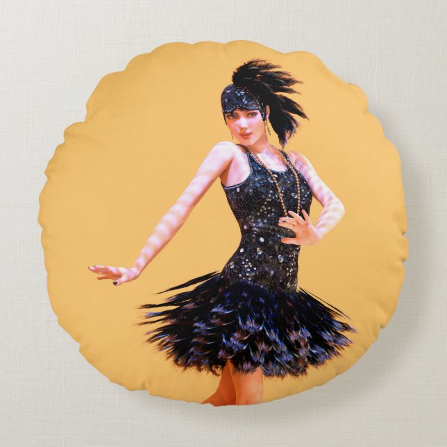 Flapper Dancing Vintage Round Cushion (Front)