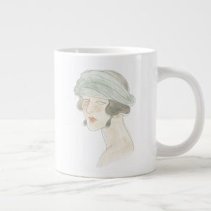 Flapper Fashion Sketch - Portrait Large Coffee Mug