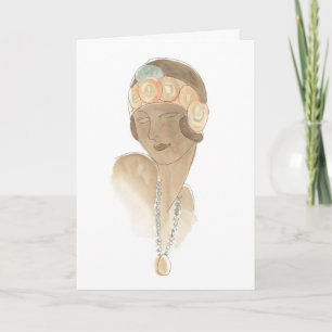 Flapper Fashion Sketch - Woman with Hairpiece Card