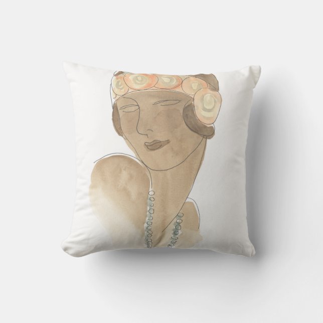 Flapper Fashion Sketch - Woman with Hairpiece Cushion (Front)