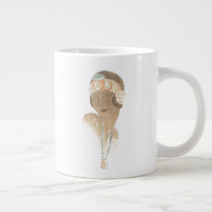 Flapper Fashion Sketch - Woman with Hairpiece Large Coffee Mug