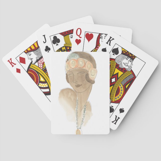 Flapper Fashion Sketch - Woman with Hairpiece Playing Cards (Back)