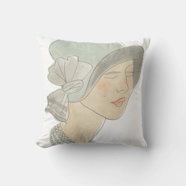 Flapper Fashion Sketch - Woman with Hat Cushion (Front)