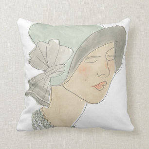 Flapper Fashion Sketch - Woman with Hat Cushion