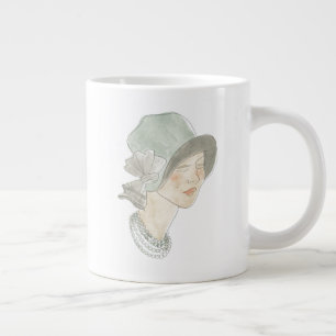 Flapper Fashion Sketch - Woman with Hat Large Coffee Mug