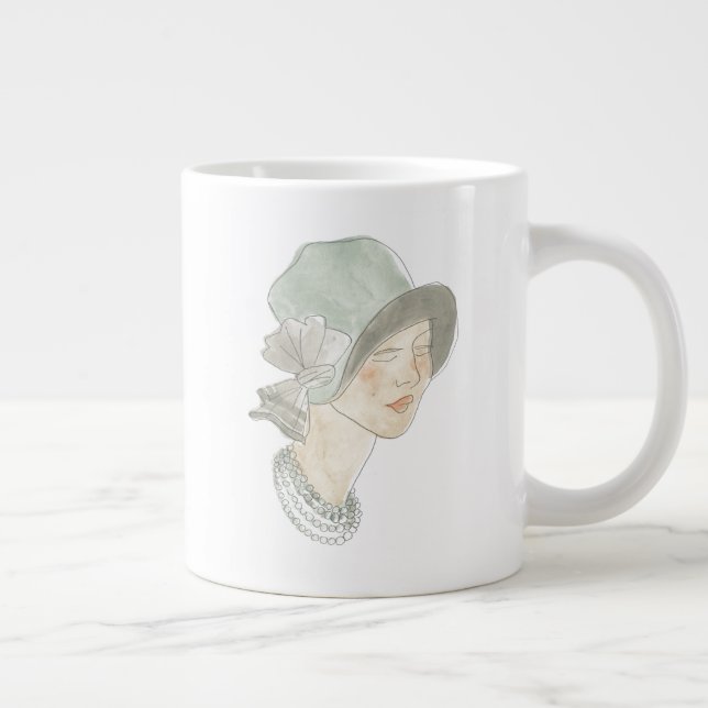 Flapper Fashion Sketch - Woman with Hat Large Coffee Mug (Right)