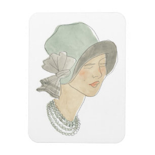 Flapper Fashion Sketch - Woman with Hat Magnet