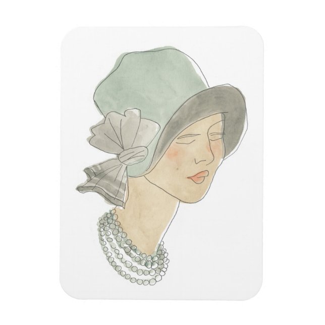 Flapper Fashion Sketch - Woman with Hat Magnet (Vertical)