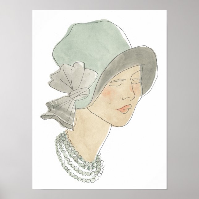 Flapper Fashion Sketch - Woman with Hat Poster (Front)