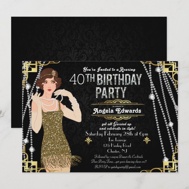 Flapper Girl Birthday Invitation (Front/Back)