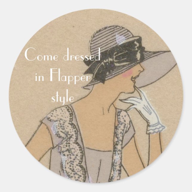 Flapper Girl in Large Brim Hat Classic Round Sticker (Front)