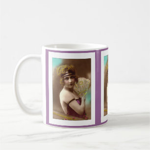 flapper girl in purple with a fan coffee mug