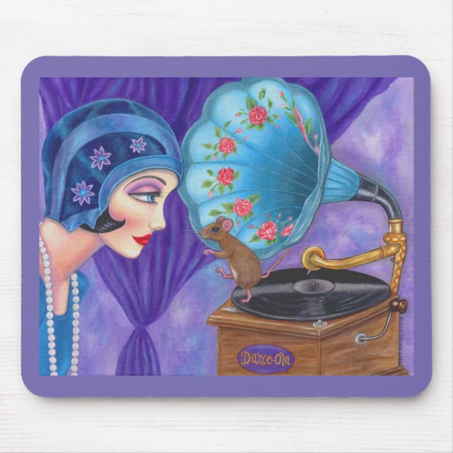 Flapper Girl Roaring Twenties Mouse Gramophone Mouse Mat (Front)