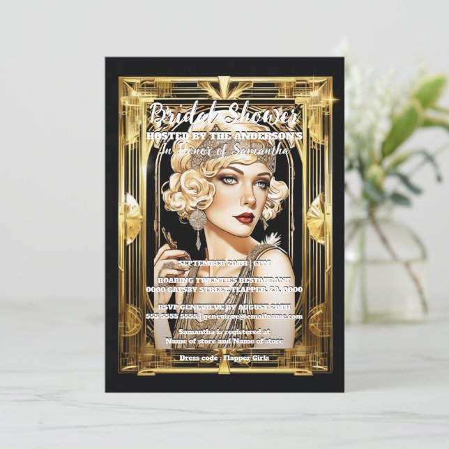 Flapper girl speakeasy 1920's blonde gatsby theme invitation (Standing Front)