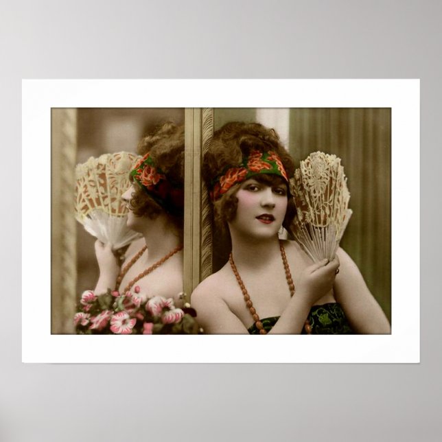 flapper girl with fan and reflection poster (Front)