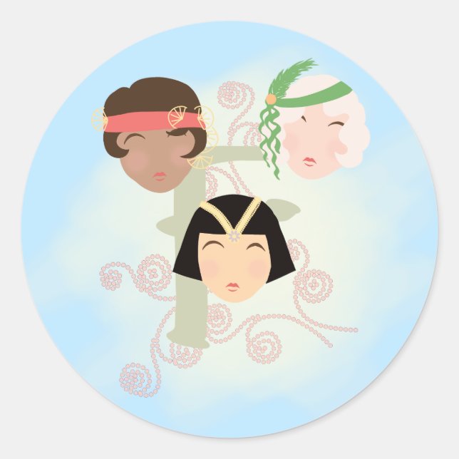 Flapper girls roaring twenties classic round sticker (Front)