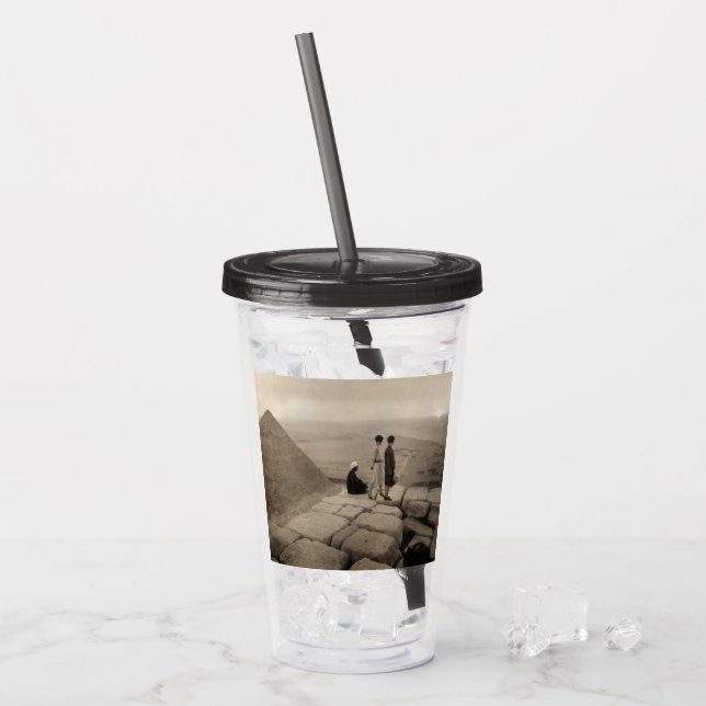 Flapper Girls Sunrise Khufu Pyramid, Egypt 1920  Acrylic Tumbler (Front Ice)