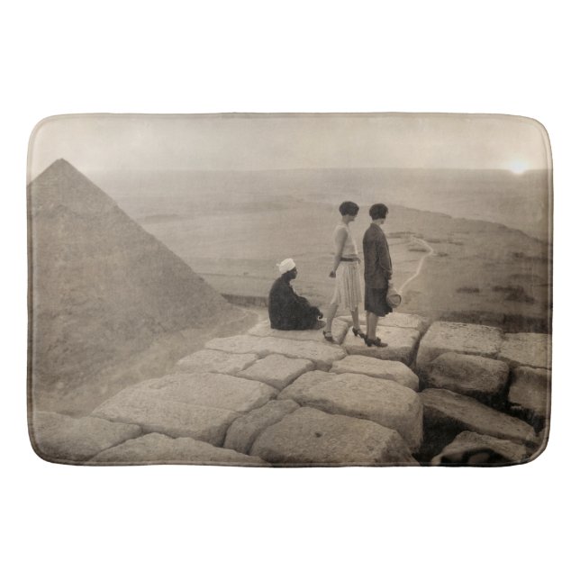 Flapper Girls Sunrise Khufu Pyramid, Egypt 1920  Bath Mat (Front)