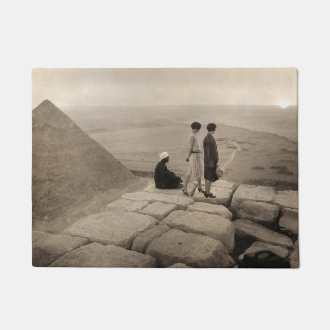 Flapper Girls Sunrise Khufu Pyramid, Egypt 1920  Doormat (Front)