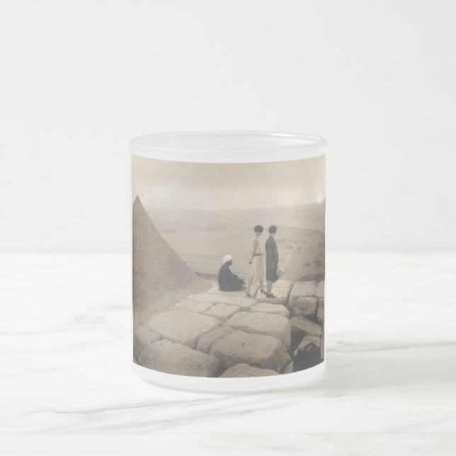 Flapper Girls Sunrise Khufu Pyramid, Egypt 1920  Frosted Glass Coffee Mug (Center)