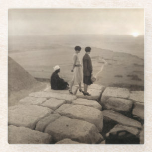 Flapper Girls Sunrise Khufu Pyramid, Egypt 1920  Glass Coaster