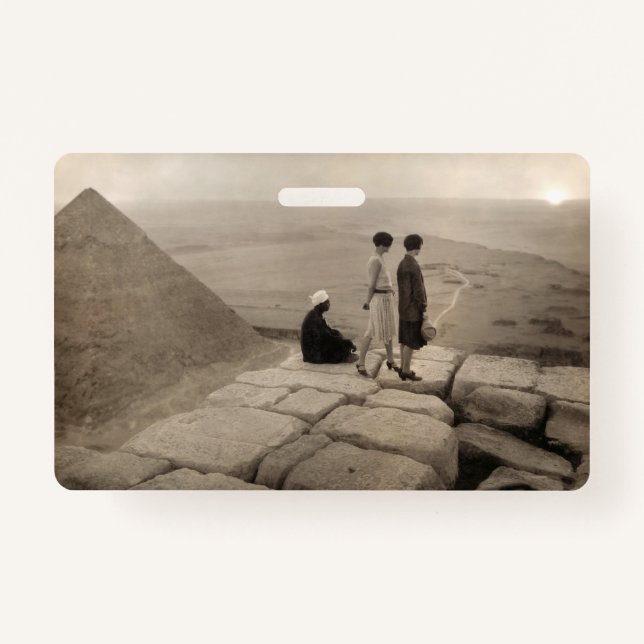 Flapper Girls Sunrise Khufu Pyramid, Egypt 1920  ID Badge (Front)