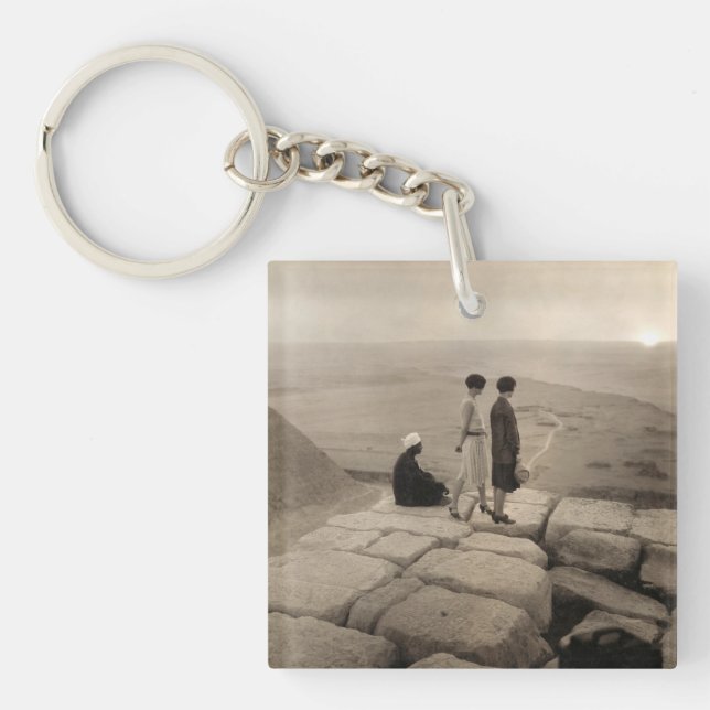 Flapper Girls Sunrise Khufu Pyramid, Egypt 1920  Key Ring (Front)