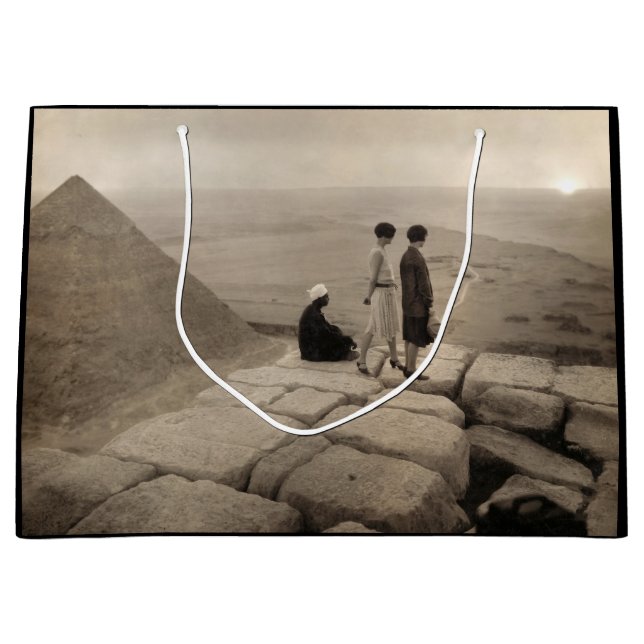 Flapper Girls Sunrise Khufu Pyramid, Egypt 1920  Large Gift Bag (Front)