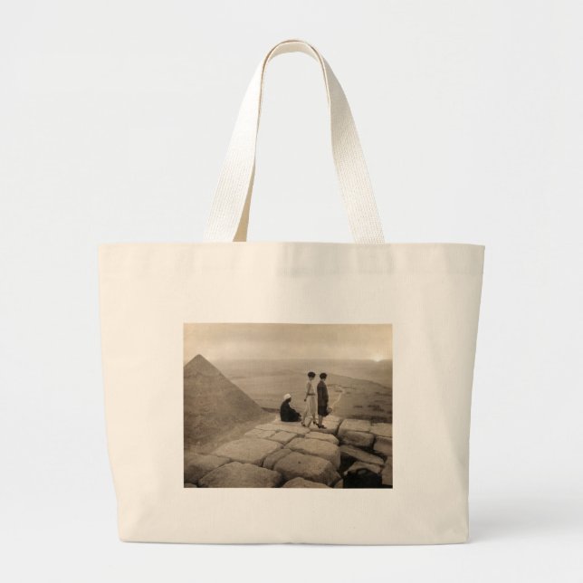 Flapper Girls Sunrise Khufu Pyramid, Egypt 1920  Large Tote Bag (Front)