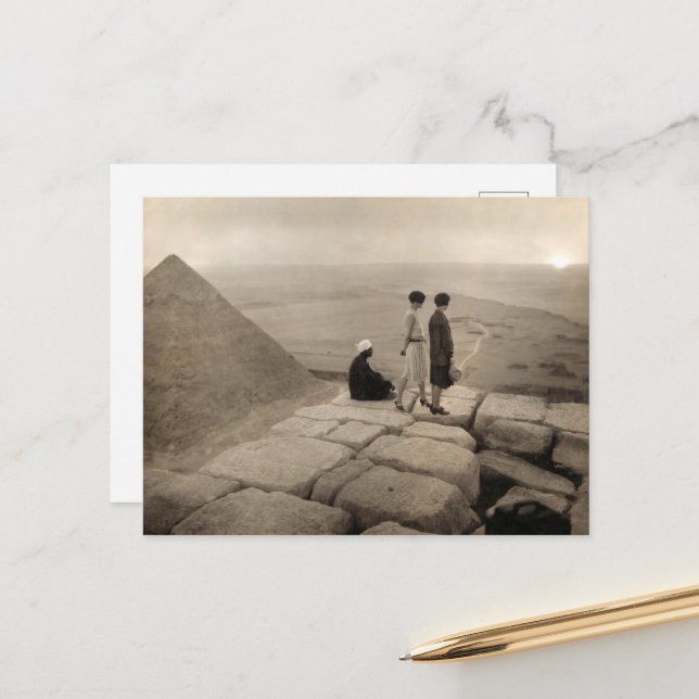 Flapper Girls Sunrise Khufu Pyramid, Egypt 1920  Postcard (Front/Back In Situ)
