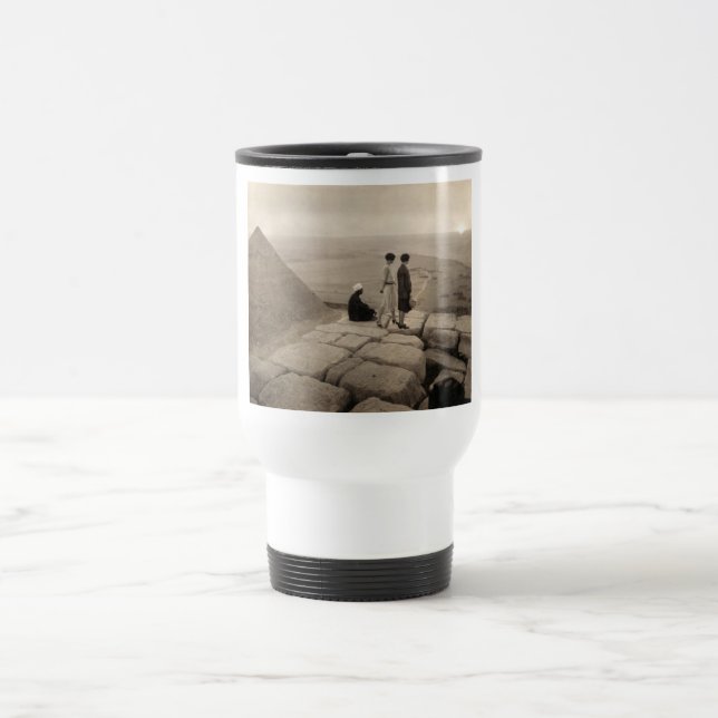 Flapper Girls Sunrise Khufu Pyramid, Egypt 1920  Travel Mug (Center)