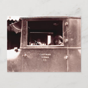 Flapper in Eastman Kodak Car - Vintage, 1920s Postcard