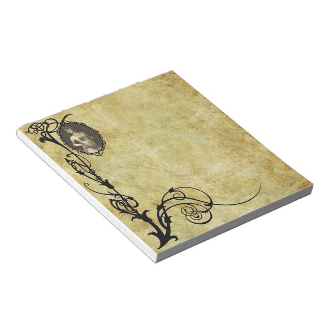 Flapper in Sepia 2 in Black Floral Frame Notepad (Angled)