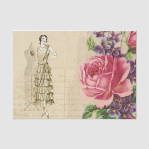 Flapper Seamstress With  Flowers Tissue Paper