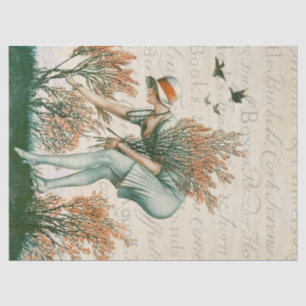 Flapper style girl, gathering flowers. tissue paper