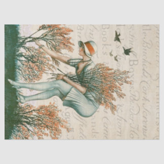 Flapper style girl, gathering flowers. tissue paper