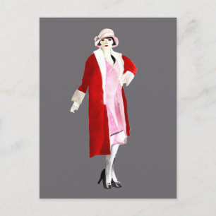 Flapper vintage fashion lady roaring twenties postcard