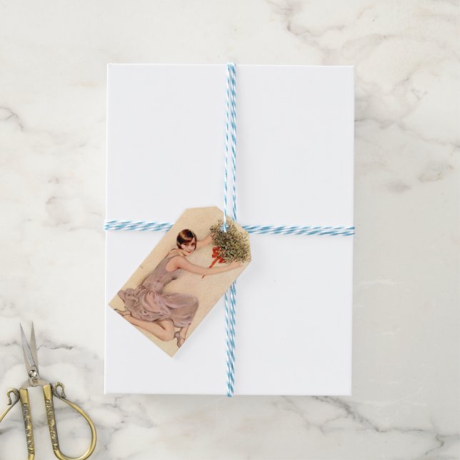 Flapper with Mistletoe  Gift Tags (With Twine)