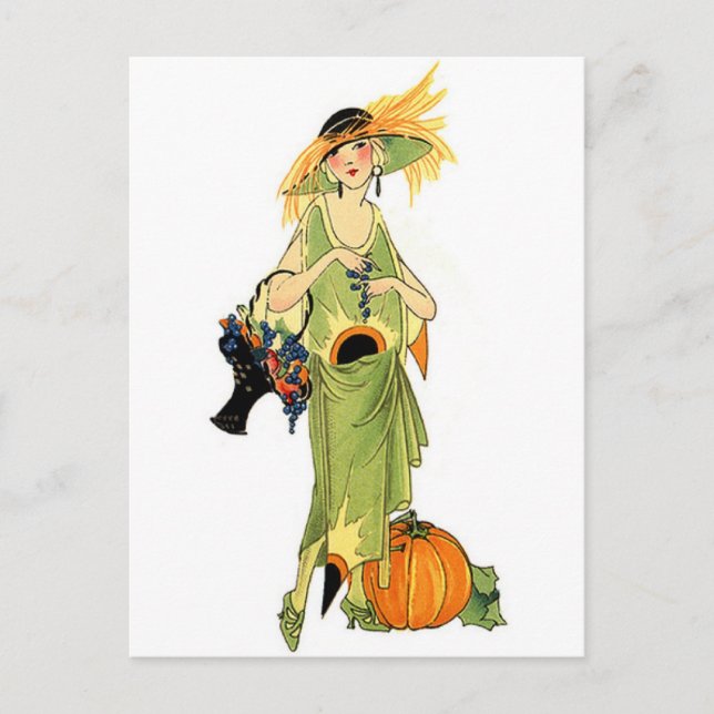 Flapper with pumpkin postcard (Front)
