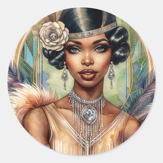Flapper Woman Roaring Twenties Glamour Classic Round Sticker (Front)