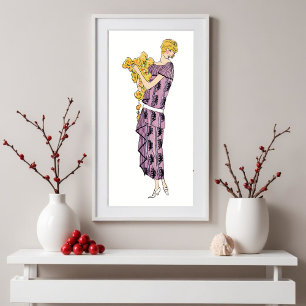 Flapper woman with flower, poster