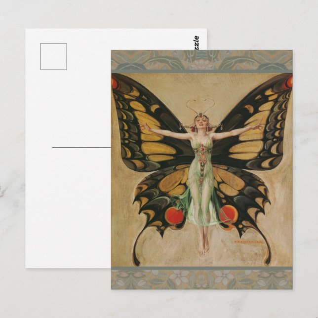 FlapperButterfly Flying Woman Illustration Classic Postcard (Front/Back)